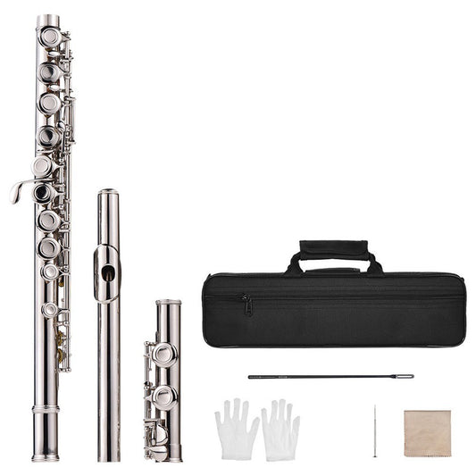 Nickel Plated 16-Hole C Key Cupronickel Western Concert Flute Woodwind Instrument