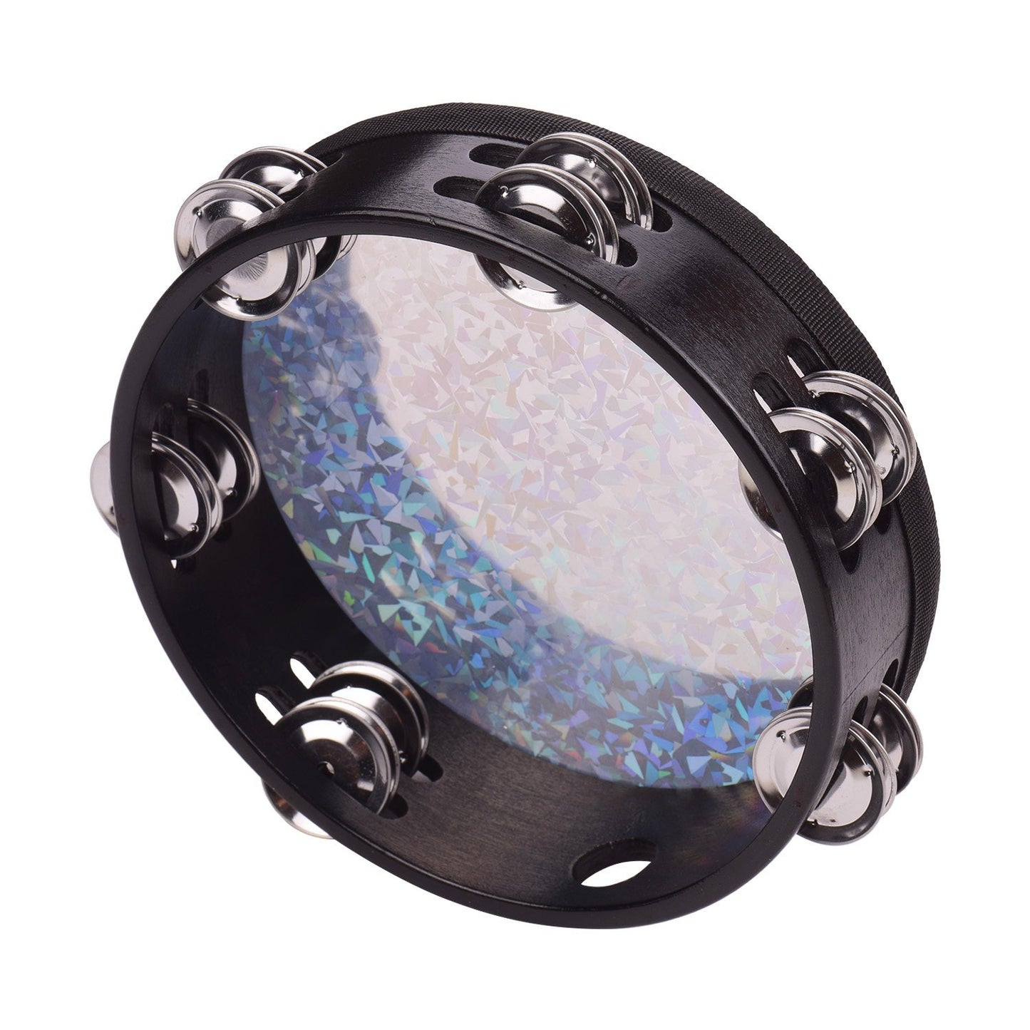 8-Inch & 10-Inch Wooden Radiant Tambourines with Double Row Jingles & Reflective Drum Heads