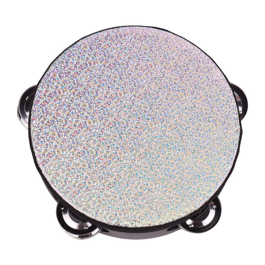 4 Wooden Tambourine Drum with Reflective Head & Single Row Jingles