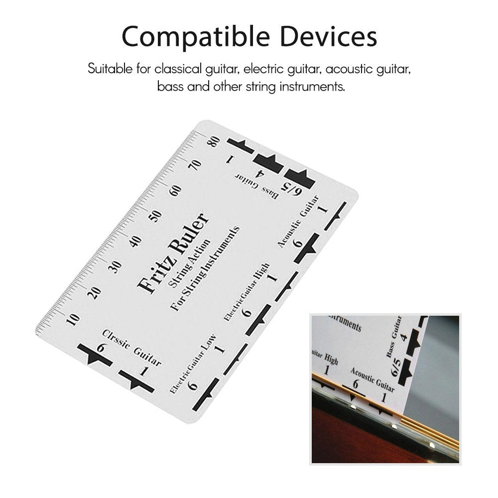 Premium Guitar String Action Gauge & Pitch Ruler - Essential Luthier Measuring Tool for Classical, Electric, Acoustic Guitars & Bass