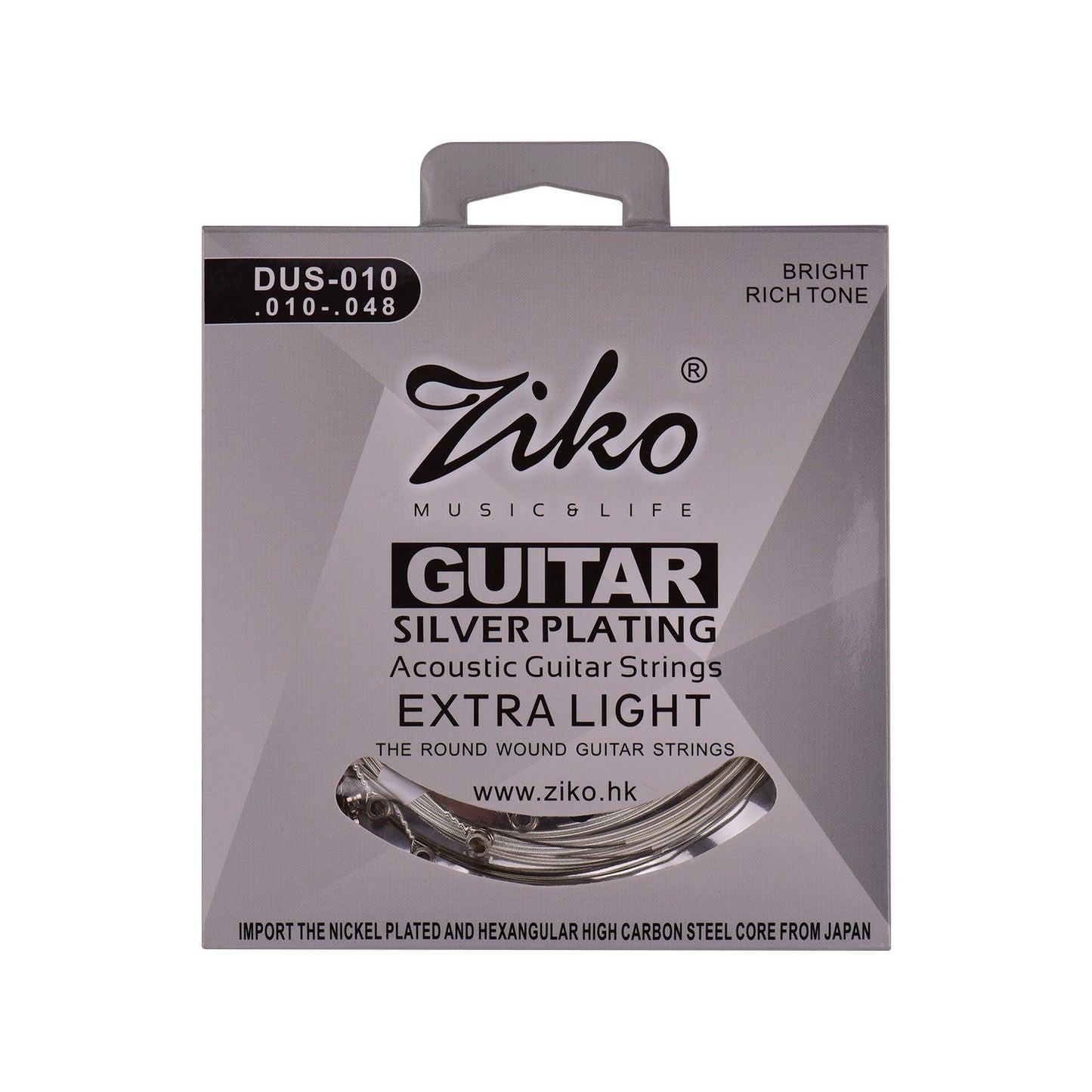 ZIKO DUS-010 Extra Light Acoustic Folk Guitar Strings, Silver Plated Hexagon Alloy, Corrosion Resistant, 6-String Set