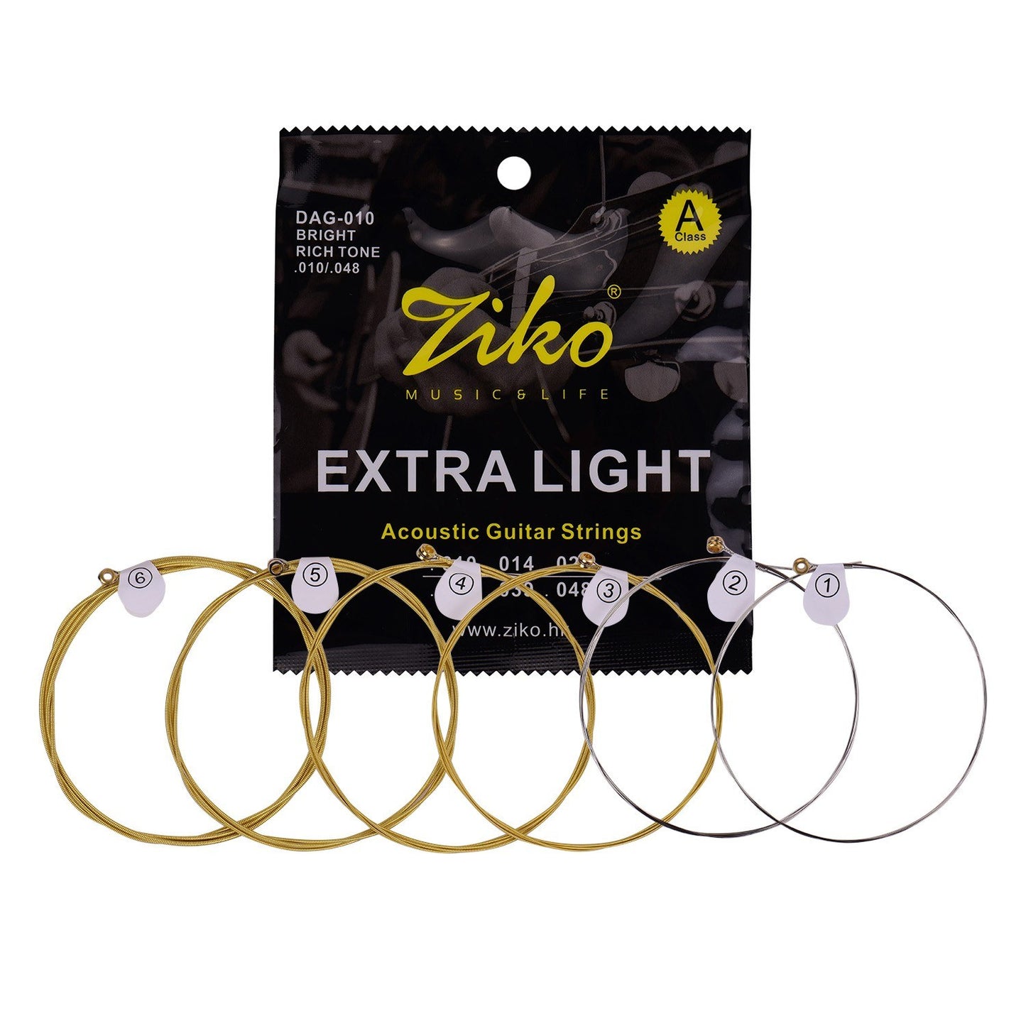 ZIKO DAG-010 Extra Light Acoustic Folk Guitar Strings - High Carbon Steel Core, Brass Wound, Corrosion Resistant, 6-String Set for Beginners & Daily Practice