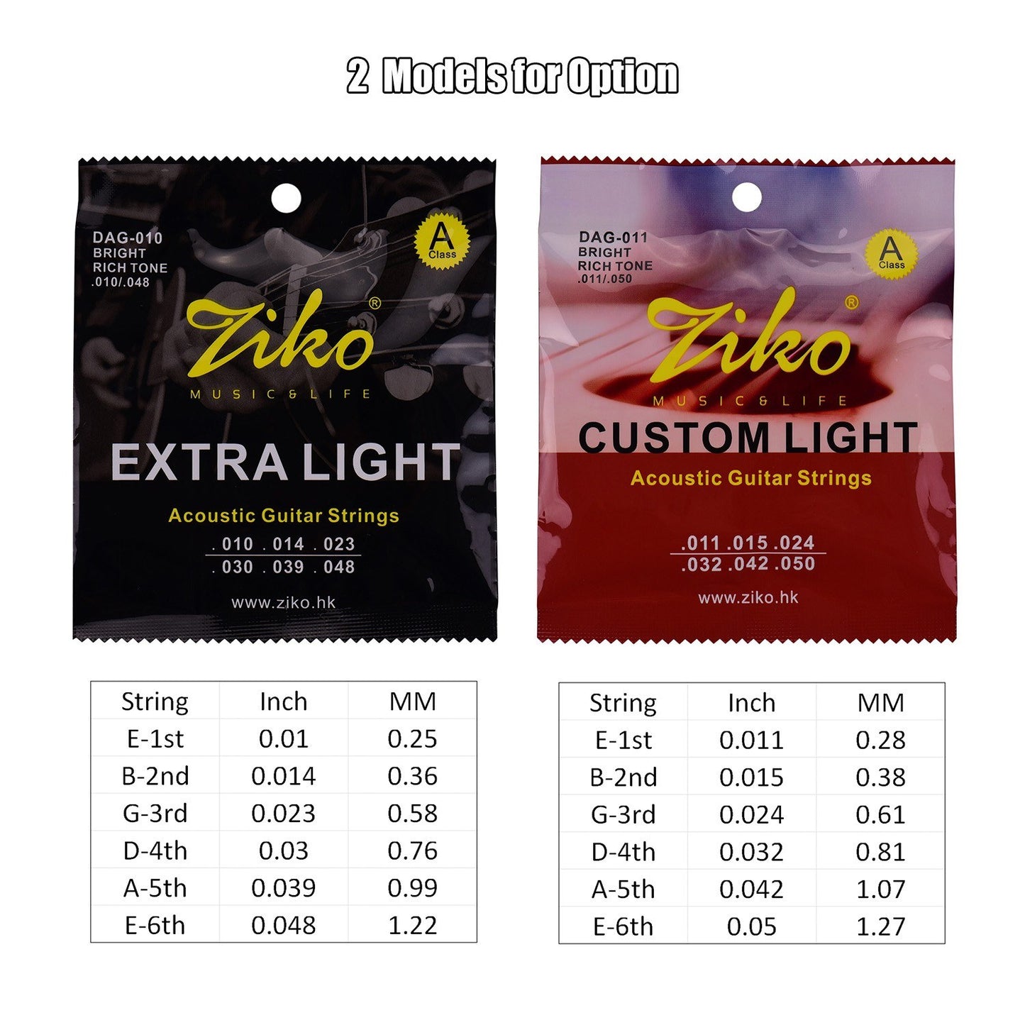 ZIKO DAG-010 Extra Light Acoustic Folk Guitar Strings - High Carbon Steel Core, Brass Wound, Corrosion Resistant, 6-String Set for Beginners & Daily Practice