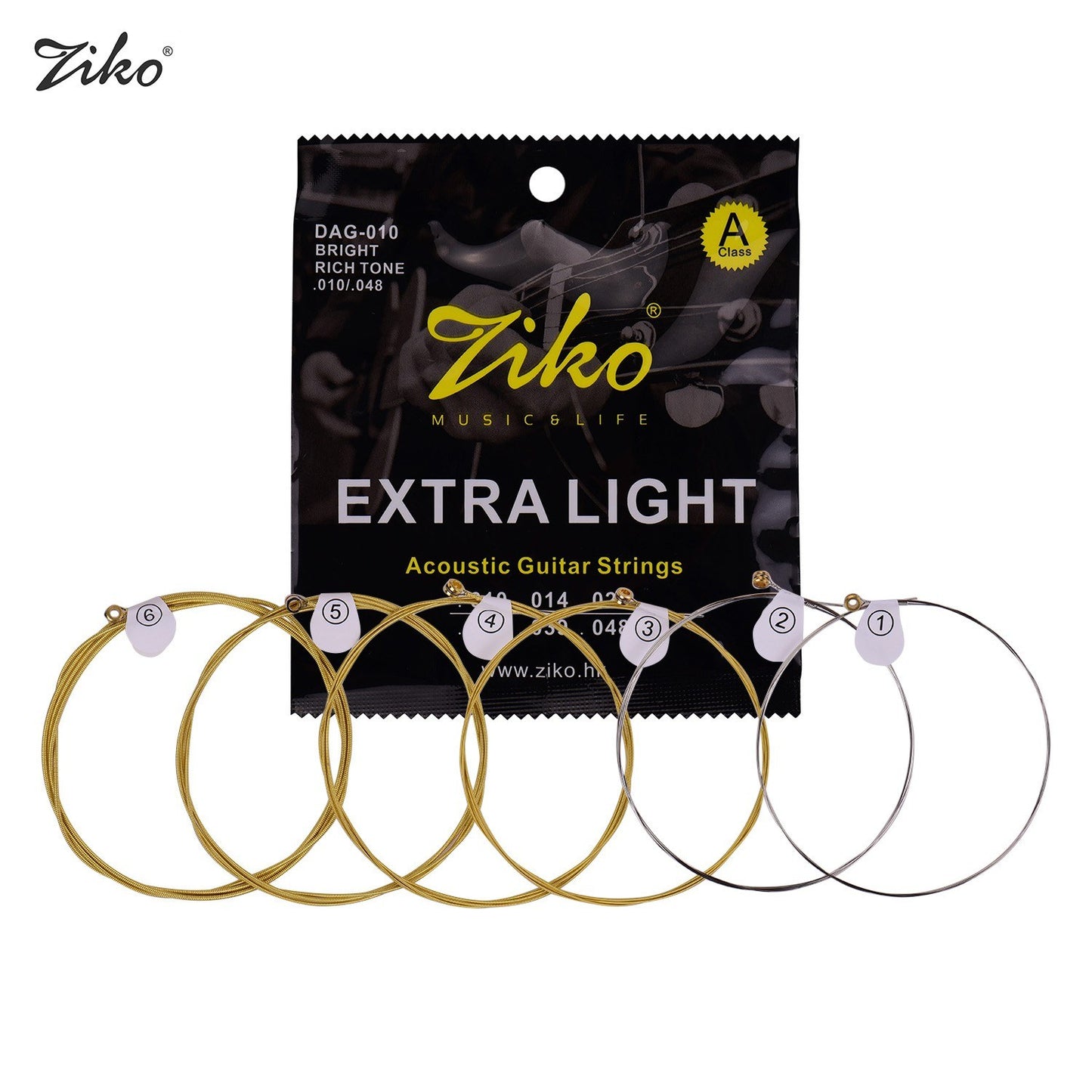 ZIKO DAG-010 Extra Light Acoustic Folk Guitar Strings - High Carbon Steel Core, Brass Wound, Corrosion Resistant, 6-String Set for Beginners & Daily Practice