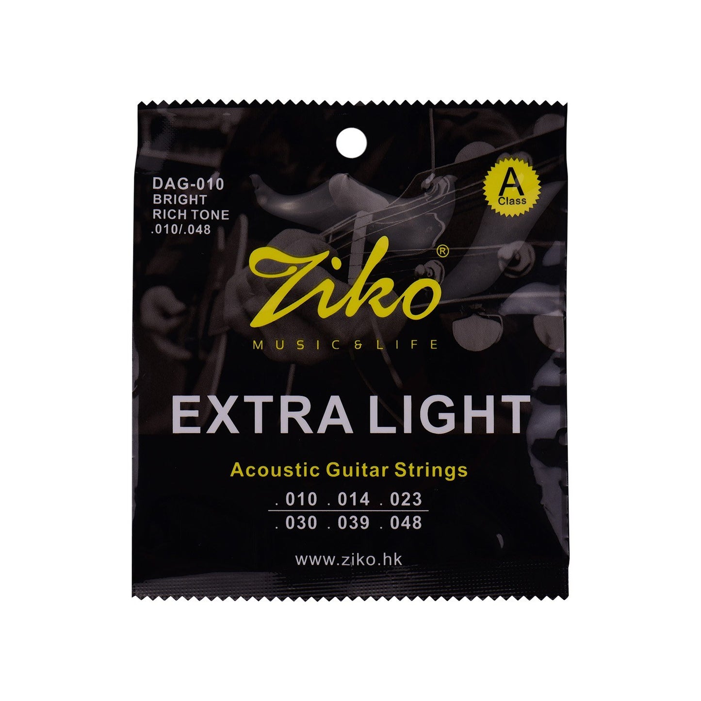 ZIKO DAG-010 Extra Light Acoustic Folk Guitar Strings - High Carbon Steel Core, Brass Wound, Corrosion Resistant, 6-String Set for Beginners & Daily Practice