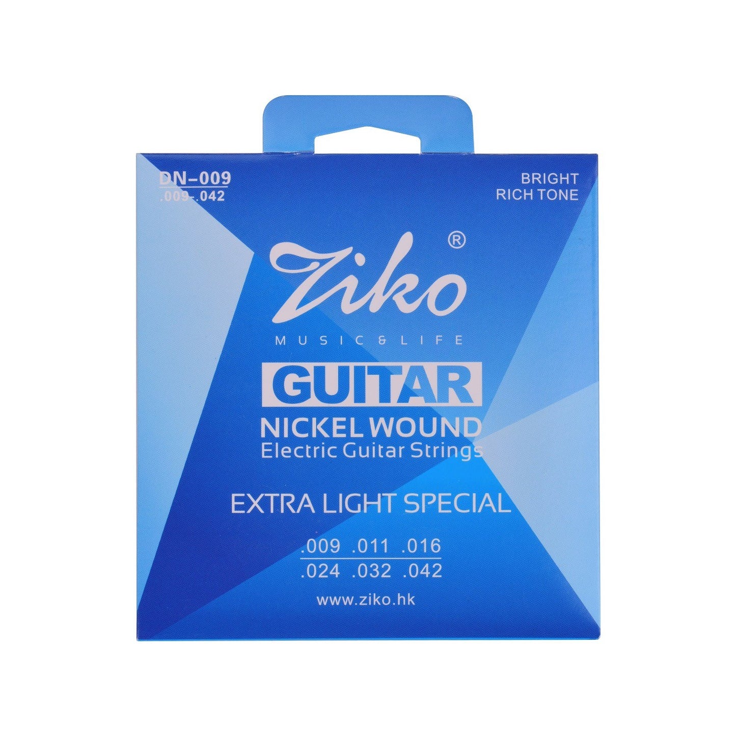 ZIKO DN-009 Electric Guitar Strings Set, Extra Light, Hex Core, Nano Coated Nickel, 6pcs