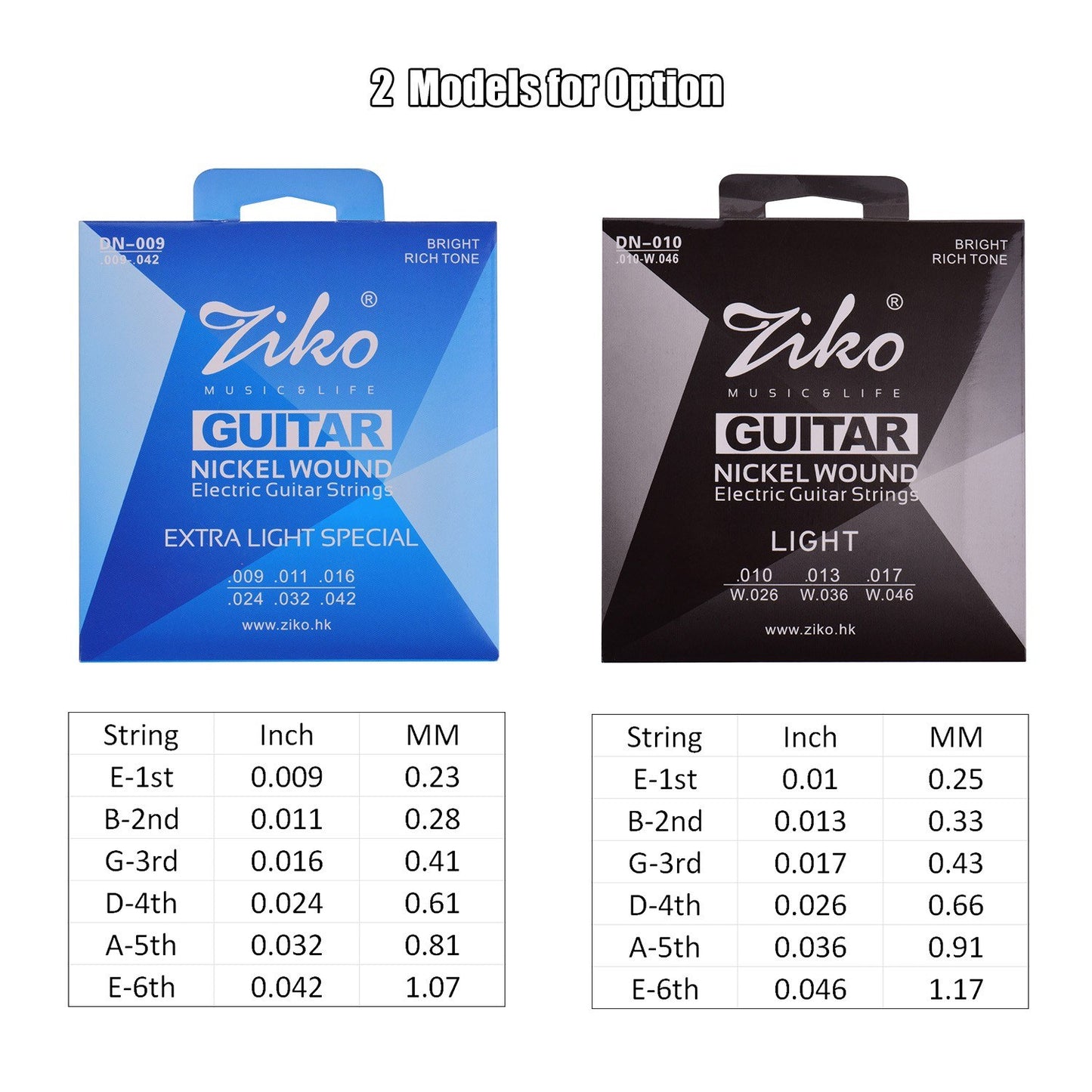 ZIKO DN-009 Electric Guitar Strings Set, Extra Light, Hex Core, Nano Coated Nickel, 6pcs