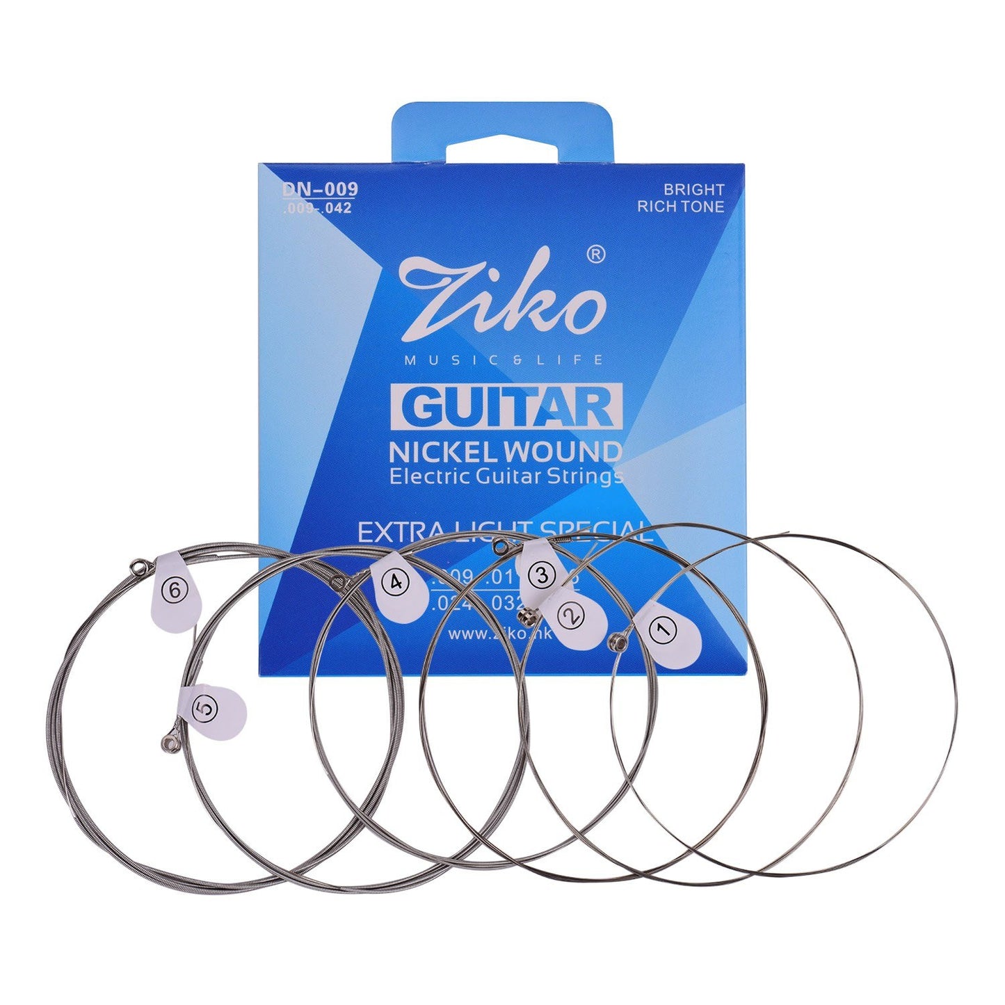 ZIKO DN-009 Electric Guitar Strings Set, Extra Light, Hex Core, Nano Coated Nickel, 6pcs