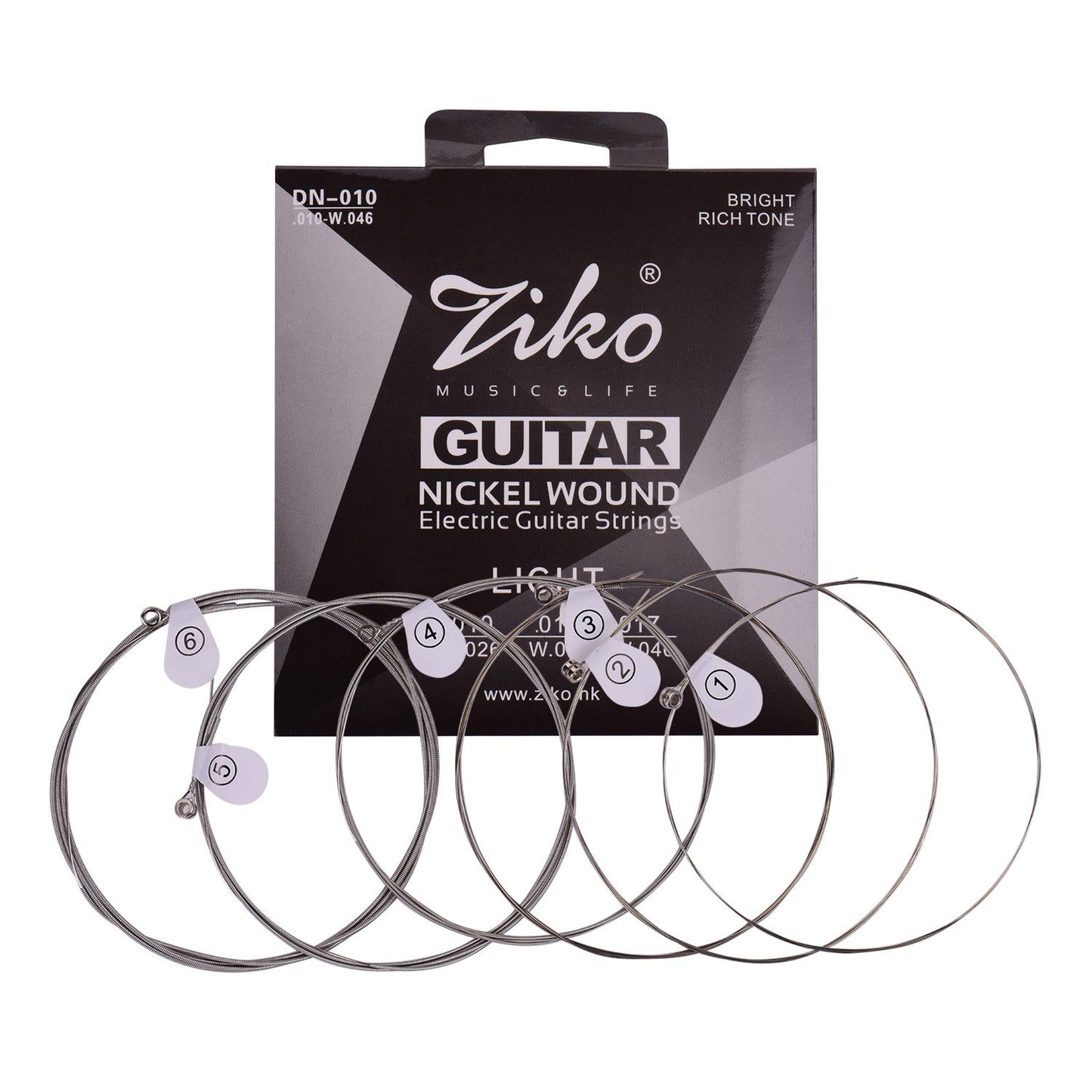 ZIKO DN-009 Electric Guitar Strings Set, Extra Light, Hex Core, Nano Coated Nickel, 6pcs