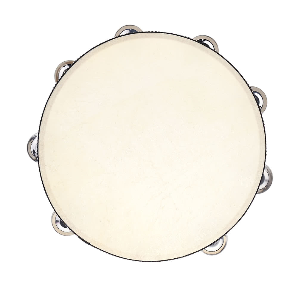 10-Inch Handheld Tambourine Drum with Metal Jingles and Birch Frame