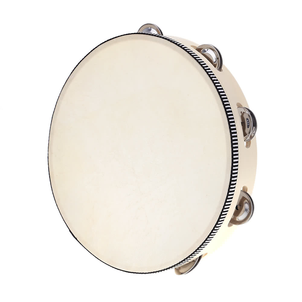 10-Inch Handheld Tambourine Drum with Metal Jingles and Birch Frame