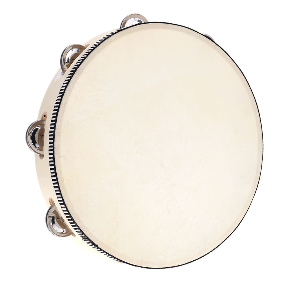 10-Inch Handheld Tambourine Drum with Metal Jingles and Birch Frame