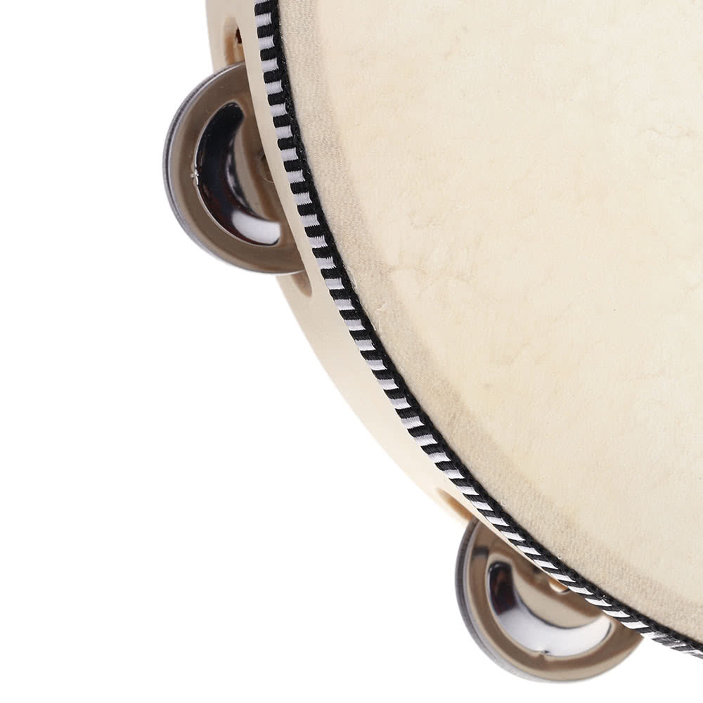 10-Inch Handheld Tambourine Drum with Metal Jingles and Birch Frame