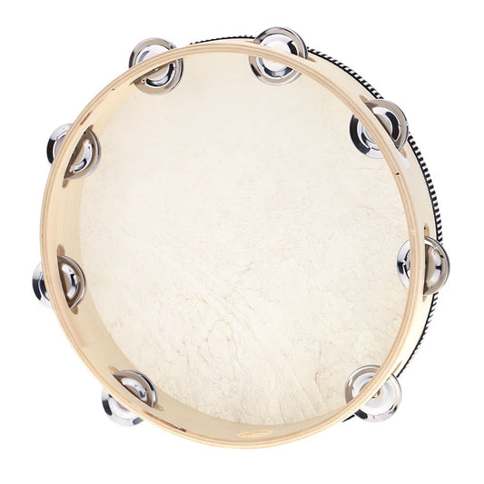 10-Inch Handheld Tambourine Drum with Metal Jingles and Birch Frame