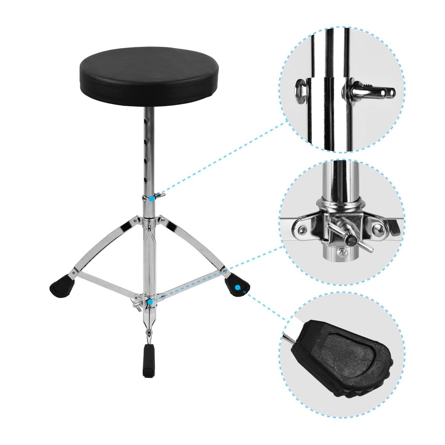 Universal Drum Throne - Round Padded Seat, Double-Braced Stainless Steel Legs, Anti-Slip