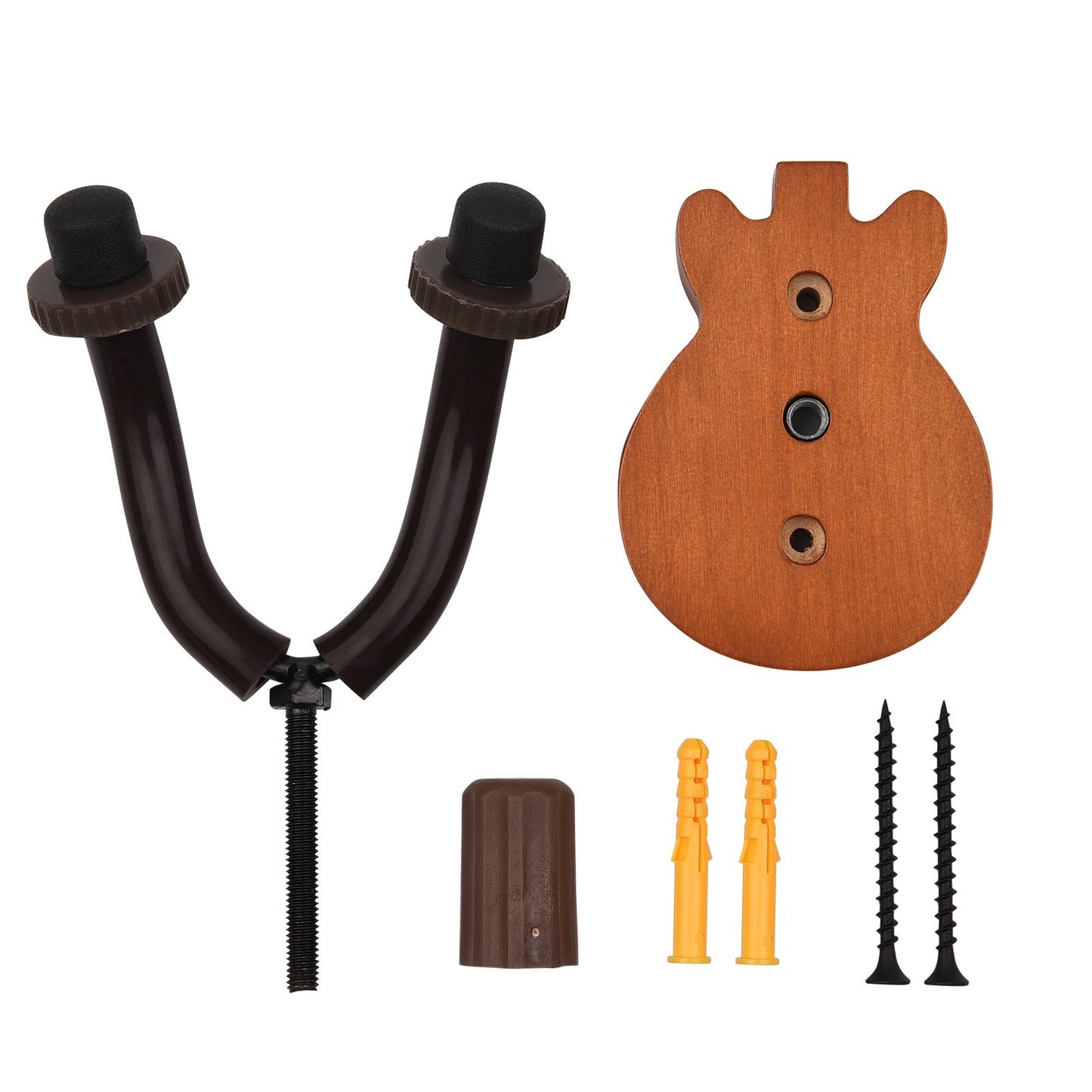 Solid Wood Guitar Wall Mount Hanger with Metal Steadying Bars for Acoustic, Electric, Bass Guitars & Ukulele
