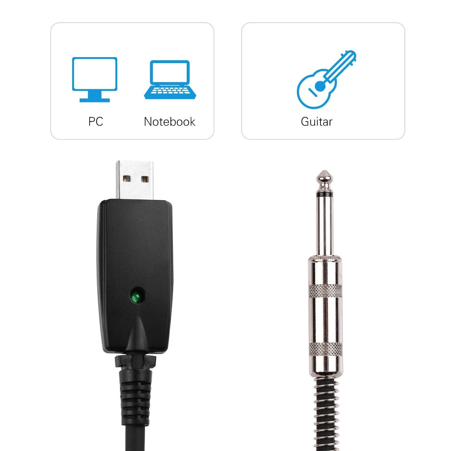 USB to 6.35mm Mono Electric Guitar Interface Cable