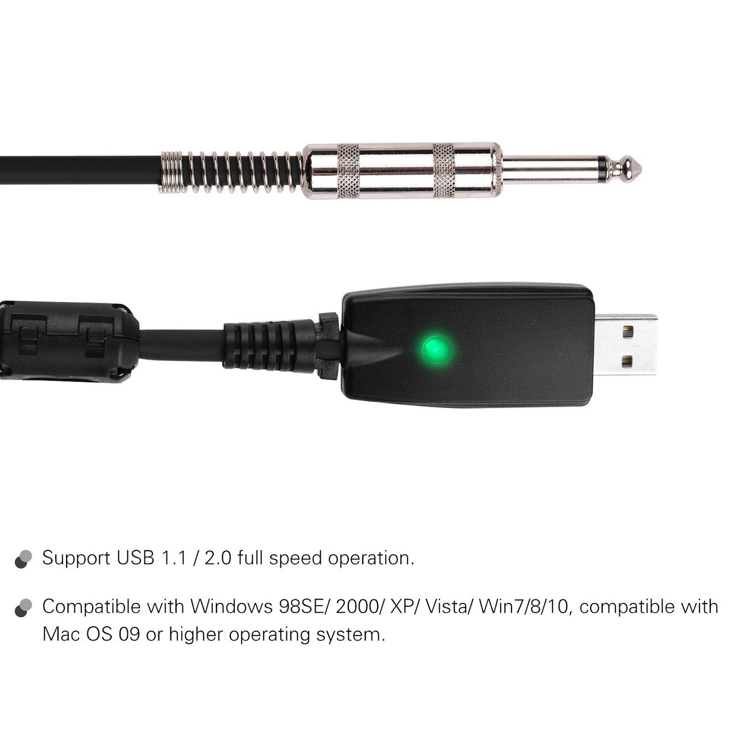 USB to 6.35mm Mono Electric Guitar Interface Cable