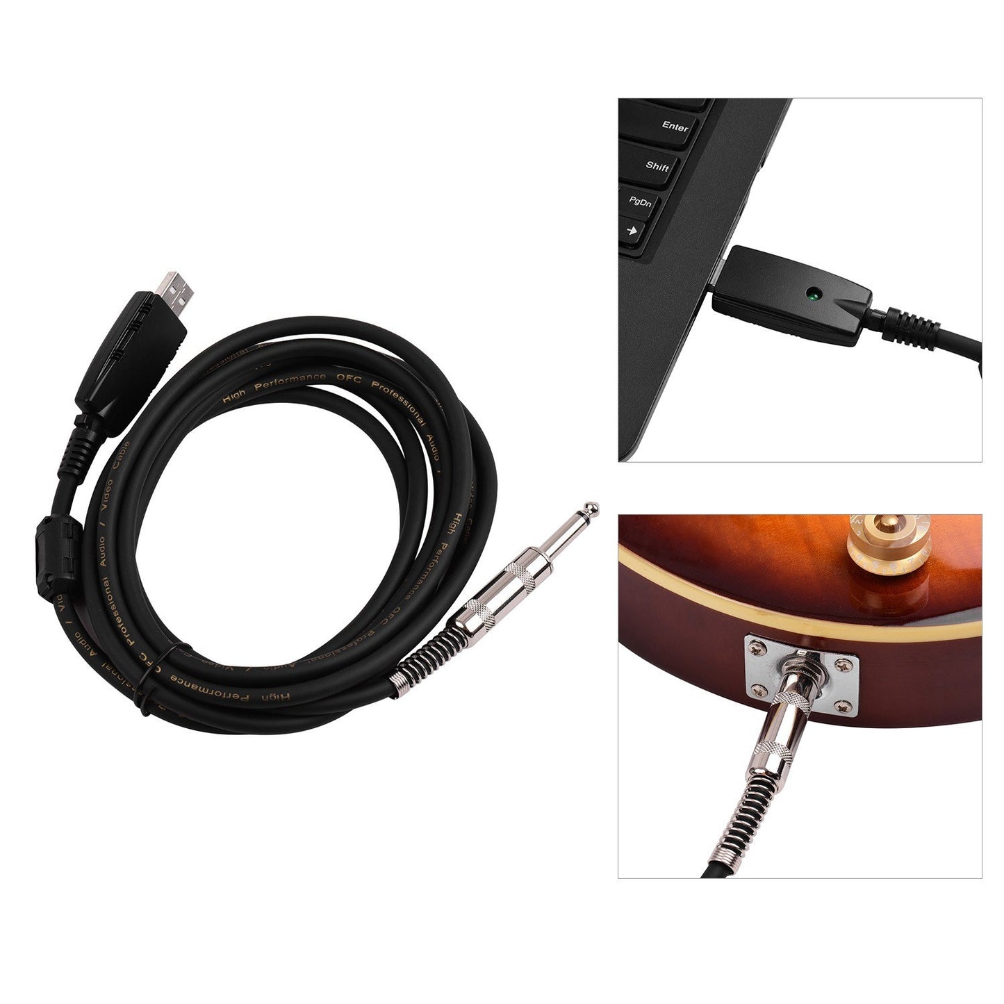 USB to 6.35mm Mono Electric Guitar Interface Cable