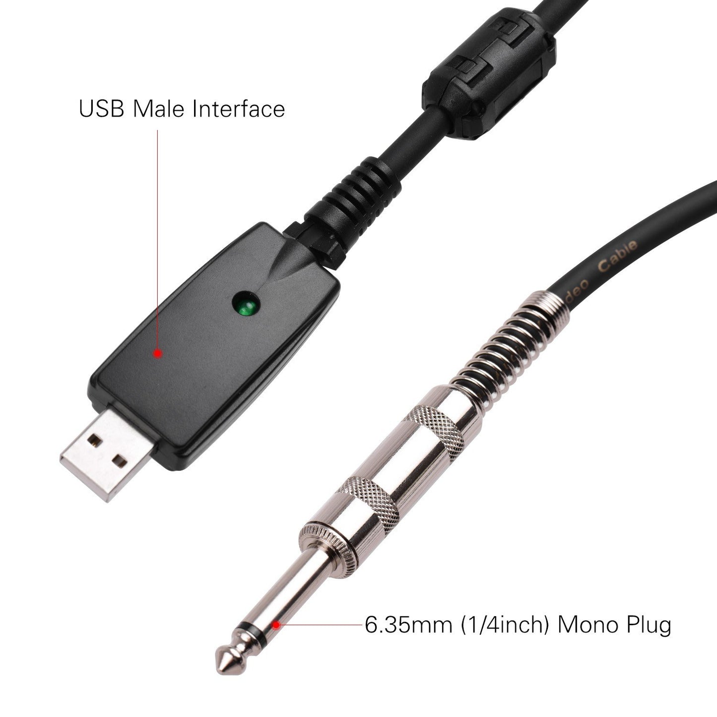 USB to 6.35mm Mono Electric Guitar Interface Cable