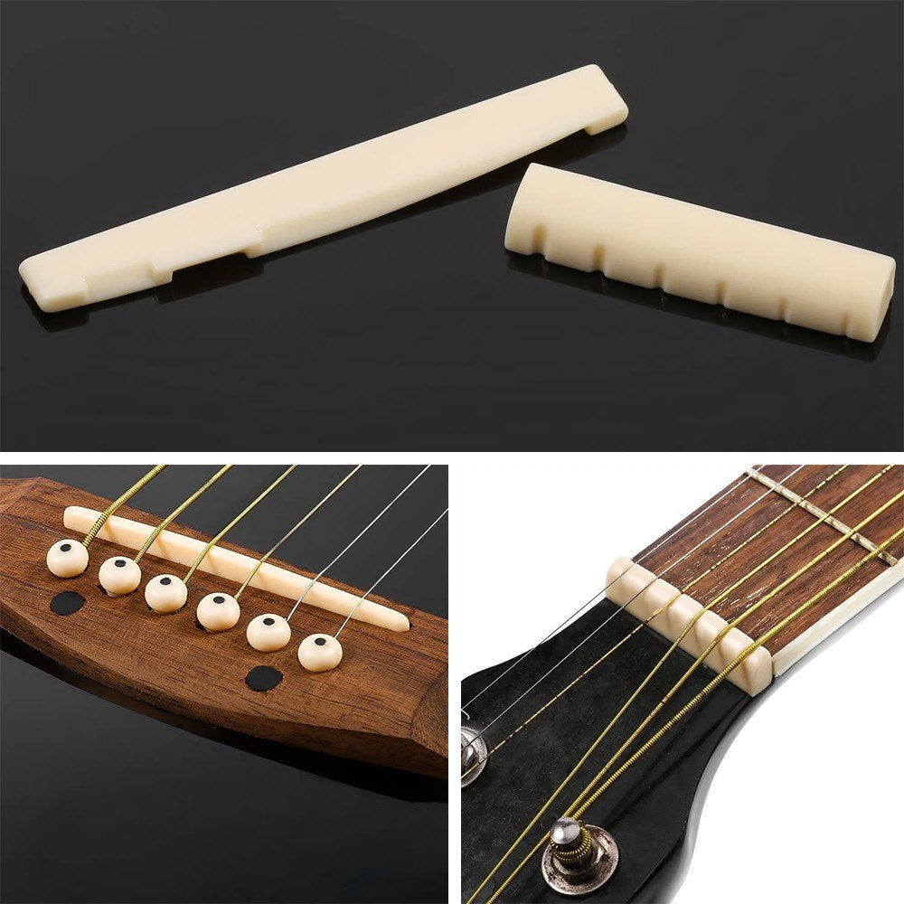 Complete Acoustic Folk Guitar Accessories Set: Bridge Pins, Nuts, Celluloid Picks, Pick Holders & Bridge Pin Puller