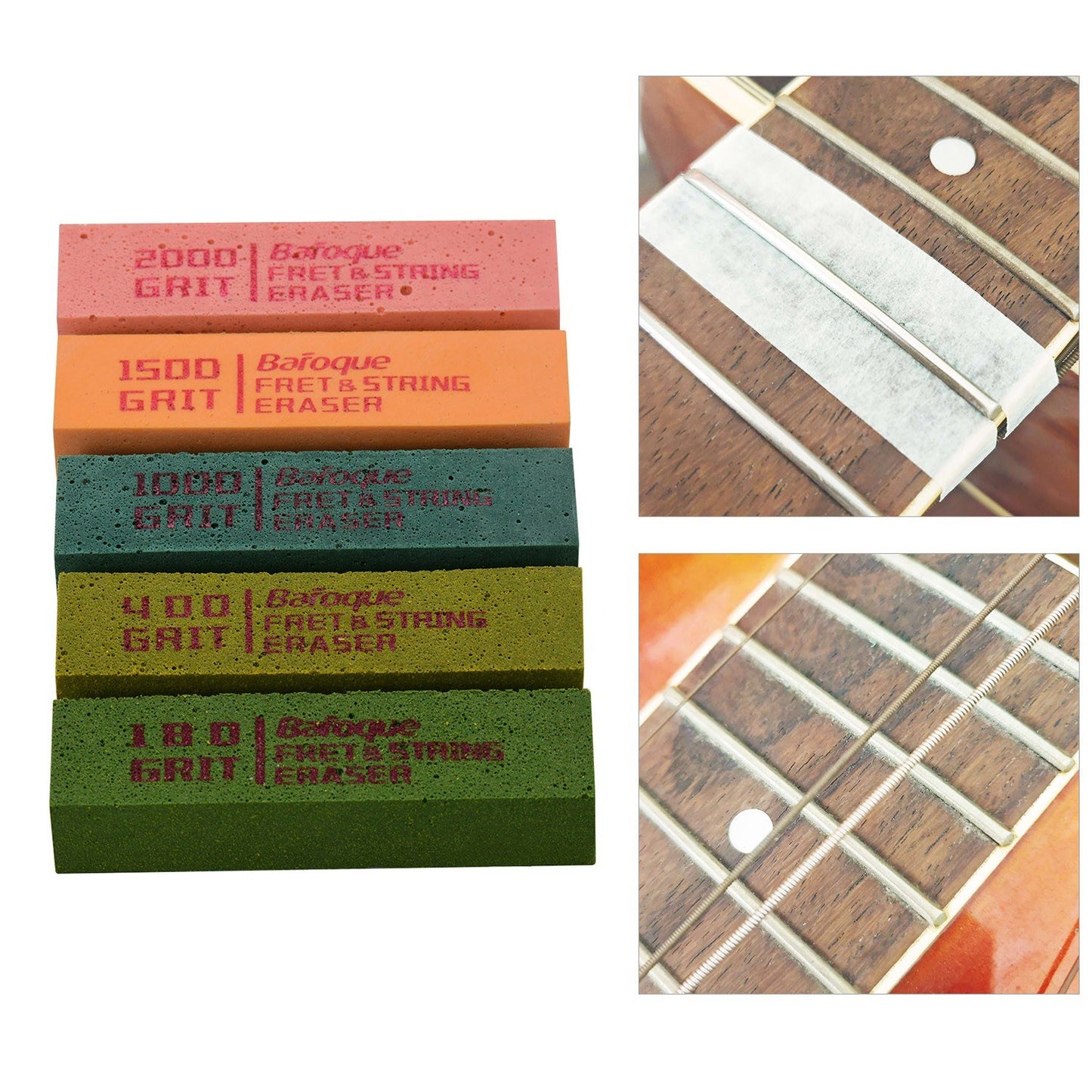 Guitar Fret Polishing Erasers - Abrasive Rubber Blocks in 180, 400, 1000, 1500, and 2000 Grit
