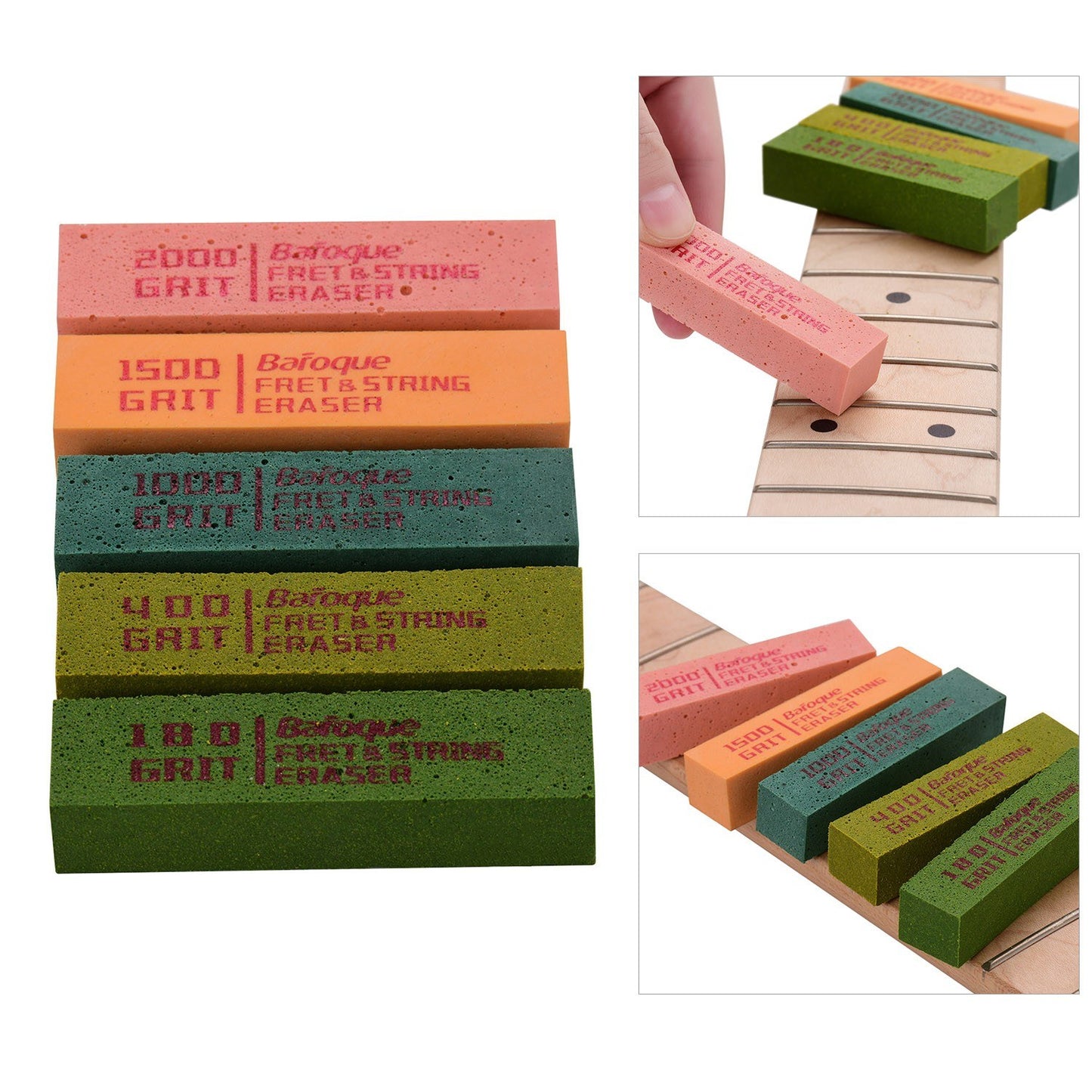 Guitar Fret Polishing Erasers - Abrasive Rubber Blocks in 180, 400, 1000, 1500, and 2000 Grit