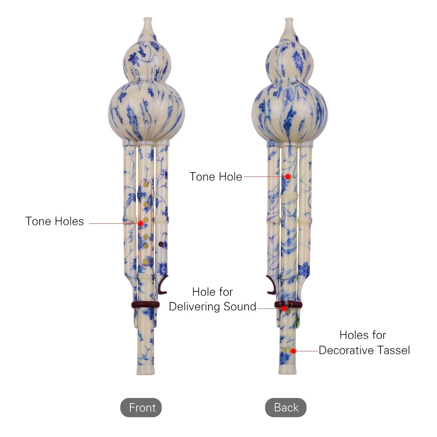 C-Key Hulusi Gourd Flute - 2 Tone Resin Pipes, Traditional Chinese Instrument