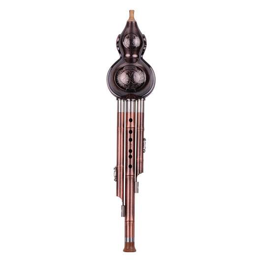 Aluminum Hulusi Gourd Flute, C-Key, Copper-Plated Pipes, Traditional Chinese Instrument, 3-Tone
