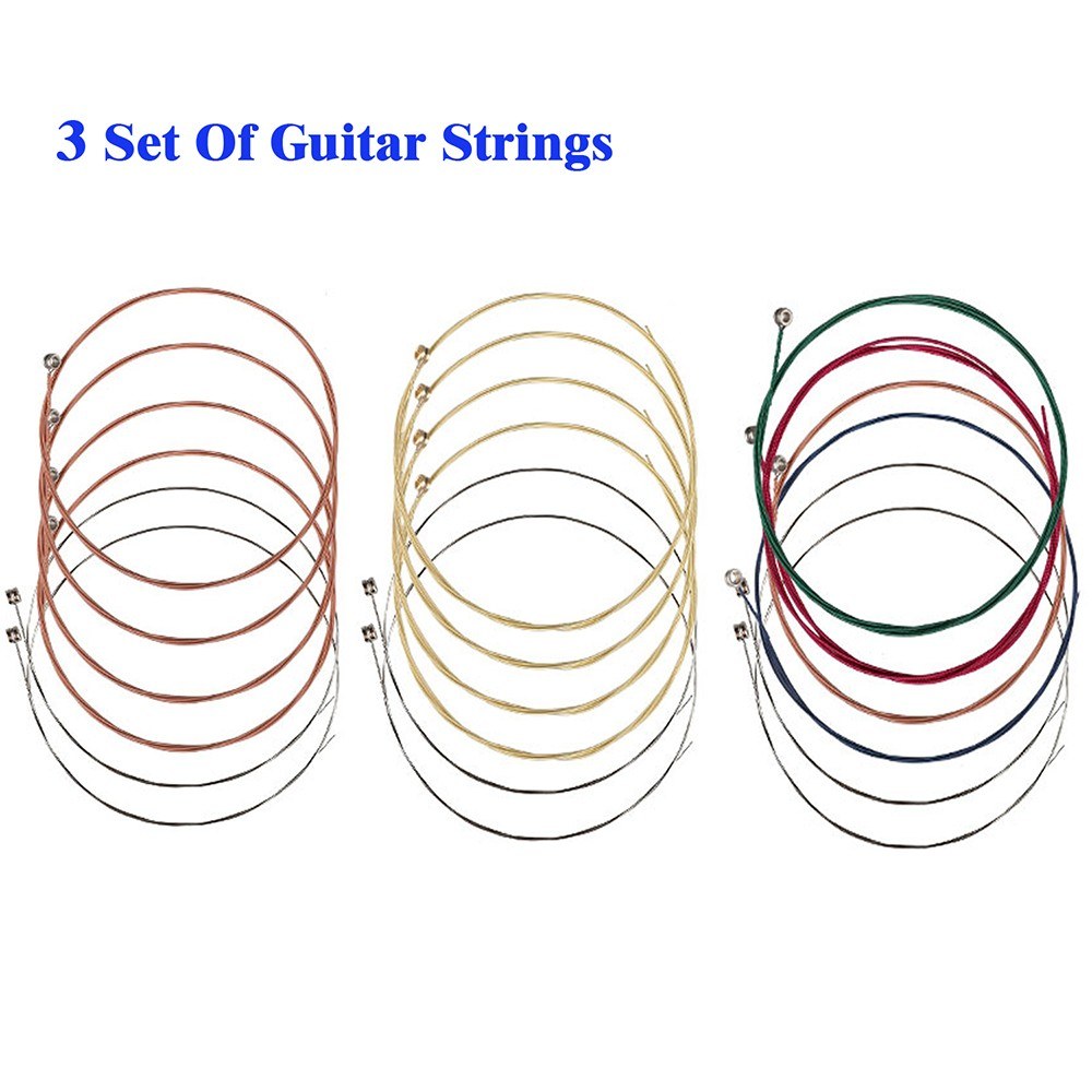 3-Pack Acoustic Folk Guitar Strings - Stainless Steel Core, Copper Alloy Wound (.007-.047), 6pcs/Set