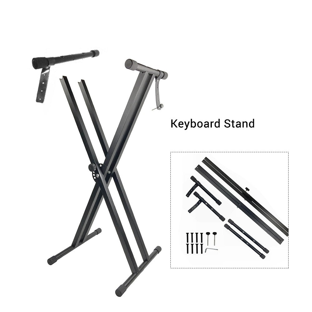 Adjustable Portable Heavy Duty X-Style Piano Keyboard Stand with Anchoring Strap - Black