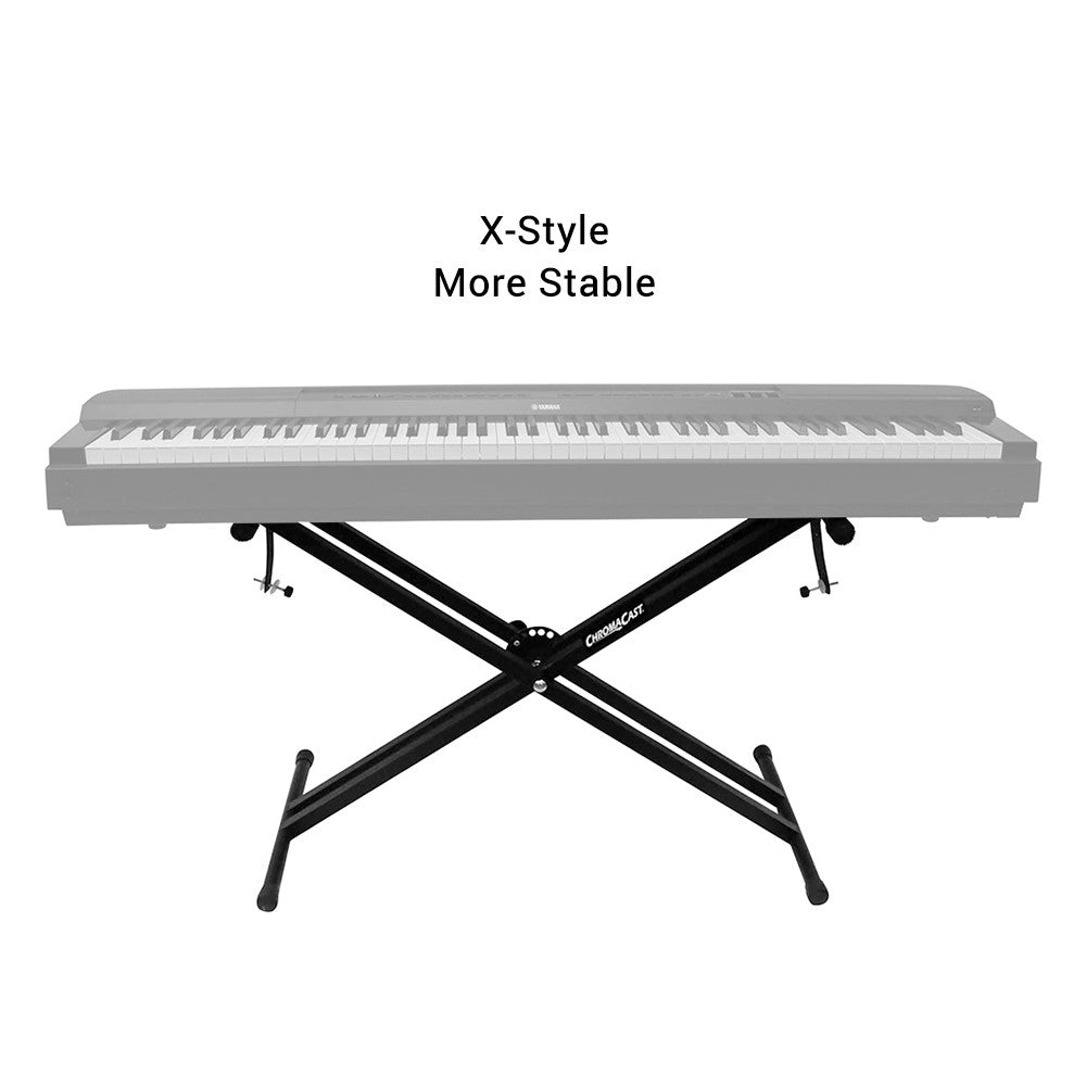 Adjustable Portable Heavy Duty X-Style Piano Keyboard Stand with Anchoring Strap - Black