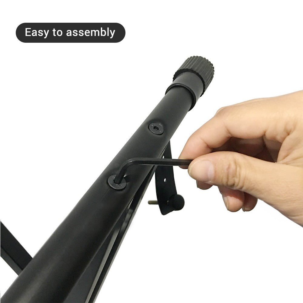 Adjustable Portable Heavy Duty X-Style Piano Keyboard Stand with Anchoring Strap - Black