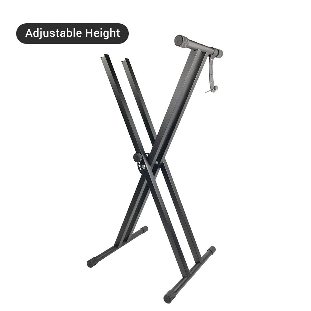 Adjustable Portable Heavy Duty X-Style Piano Keyboard Stand with Anchoring Strap - Black