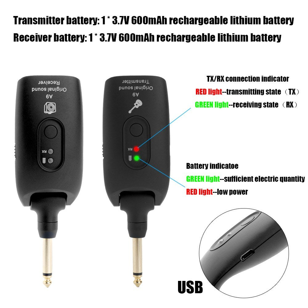 Wireless Guitar Transmitter & Receiver Set for Electric Guitars - 2.4G System
