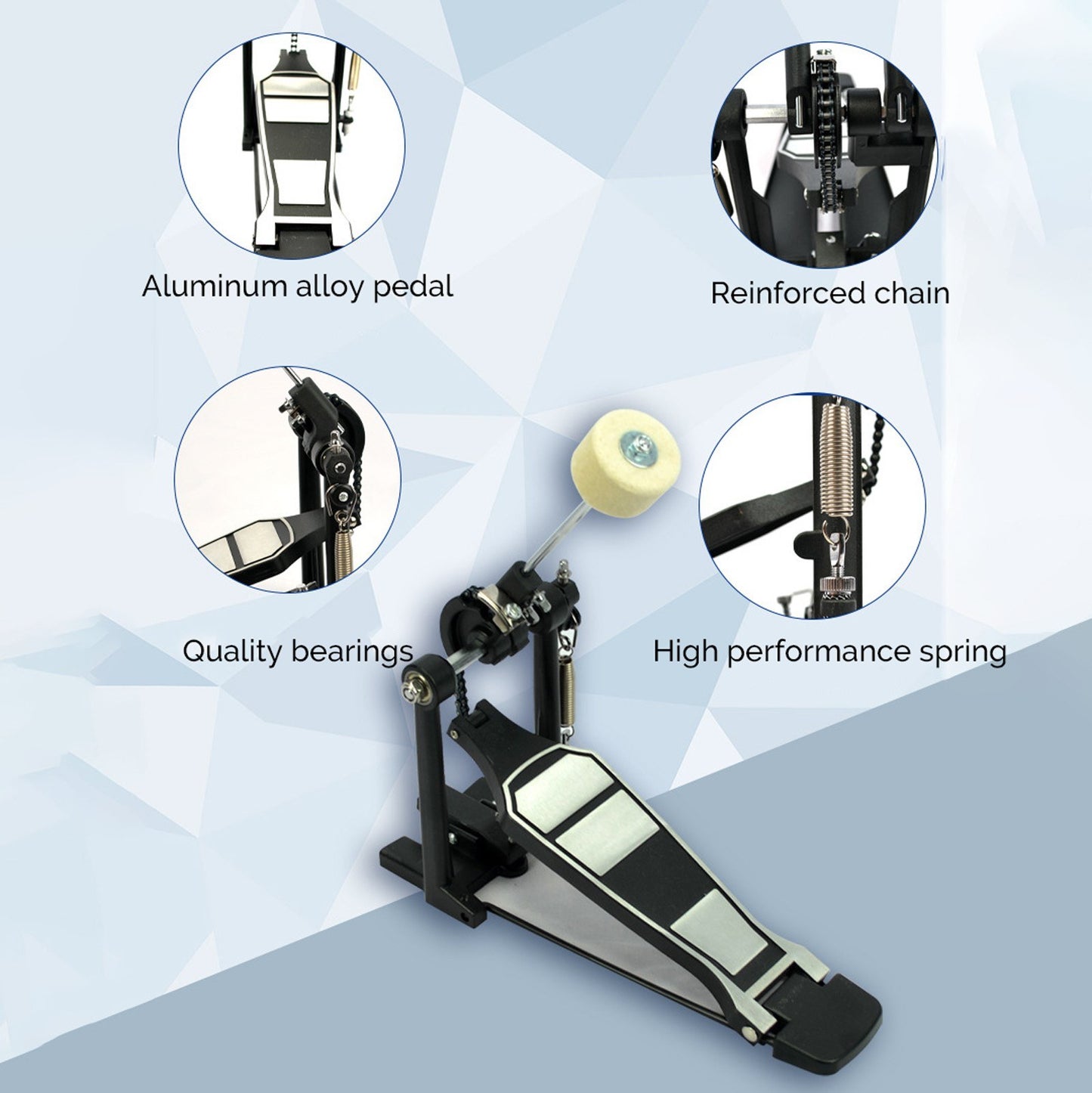 Aluminum Alloy Single Drum Pedal with Wool Beater