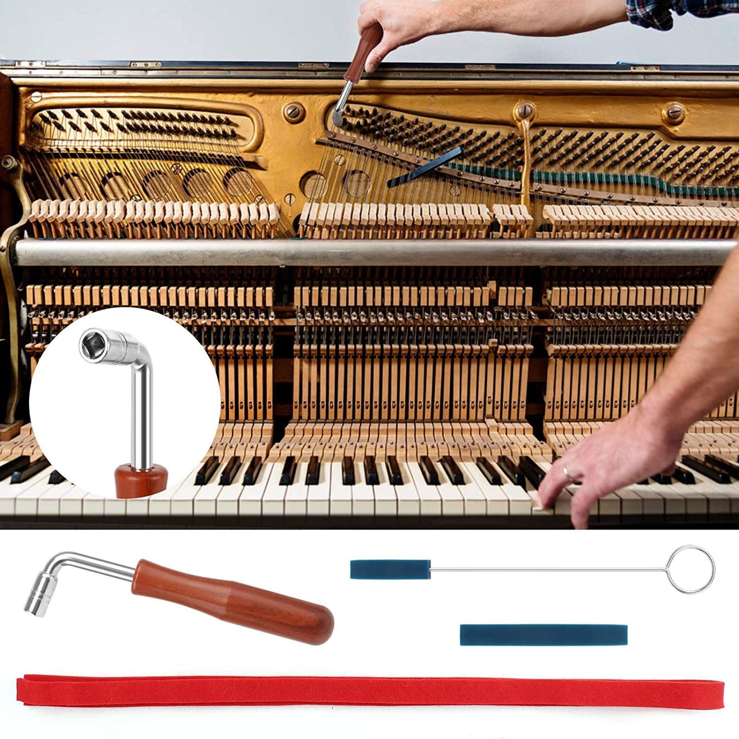 Piano Tuning Kit: Wrench Hammer, Temperament Strip, Mute Tools for DIY Repairs