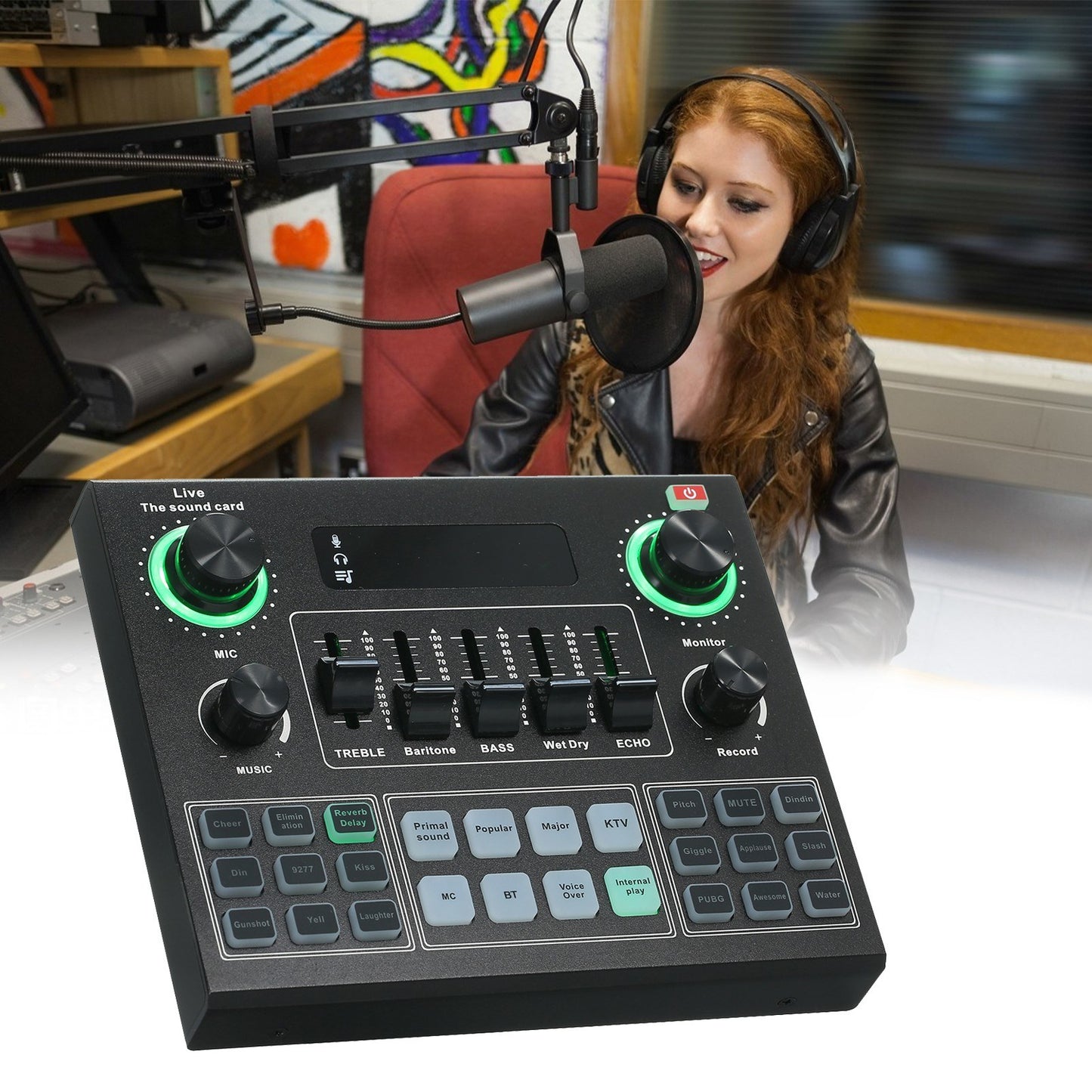 V9 Live Sound Card Bluetooth Audio Mixer with Sound Effects for Broadcasting, Recording, and Singing on Phones & Laptops