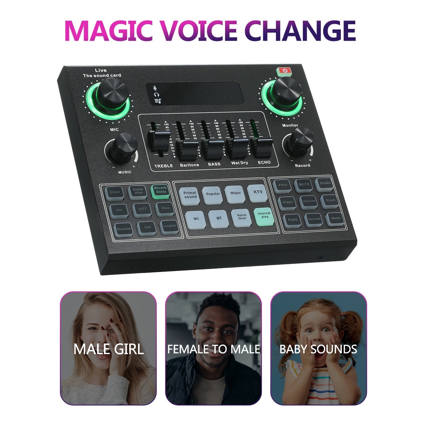 V9 Live Sound Card Bluetooth Audio Mixer with Sound Effects for Broadcasting, Recording, and Singing on Phones & Laptops