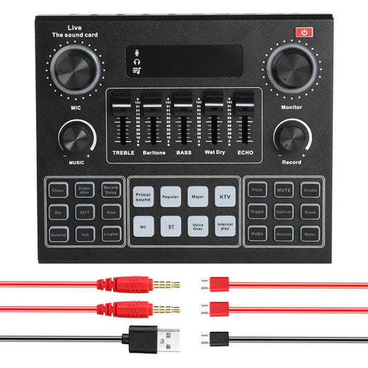 V9 Live Sound Card Bluetooth Audio Mixer with Sound Effects for Broadcasting, Recording, and Singing on Phones & Laptops