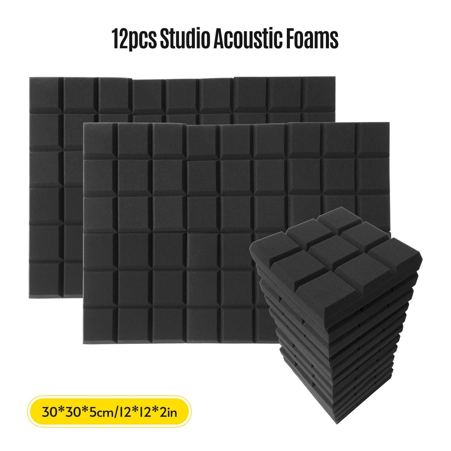 6-Pack 12x12x2 Inch Acoustic Foam Panels - Soundproofing Studio Insulation