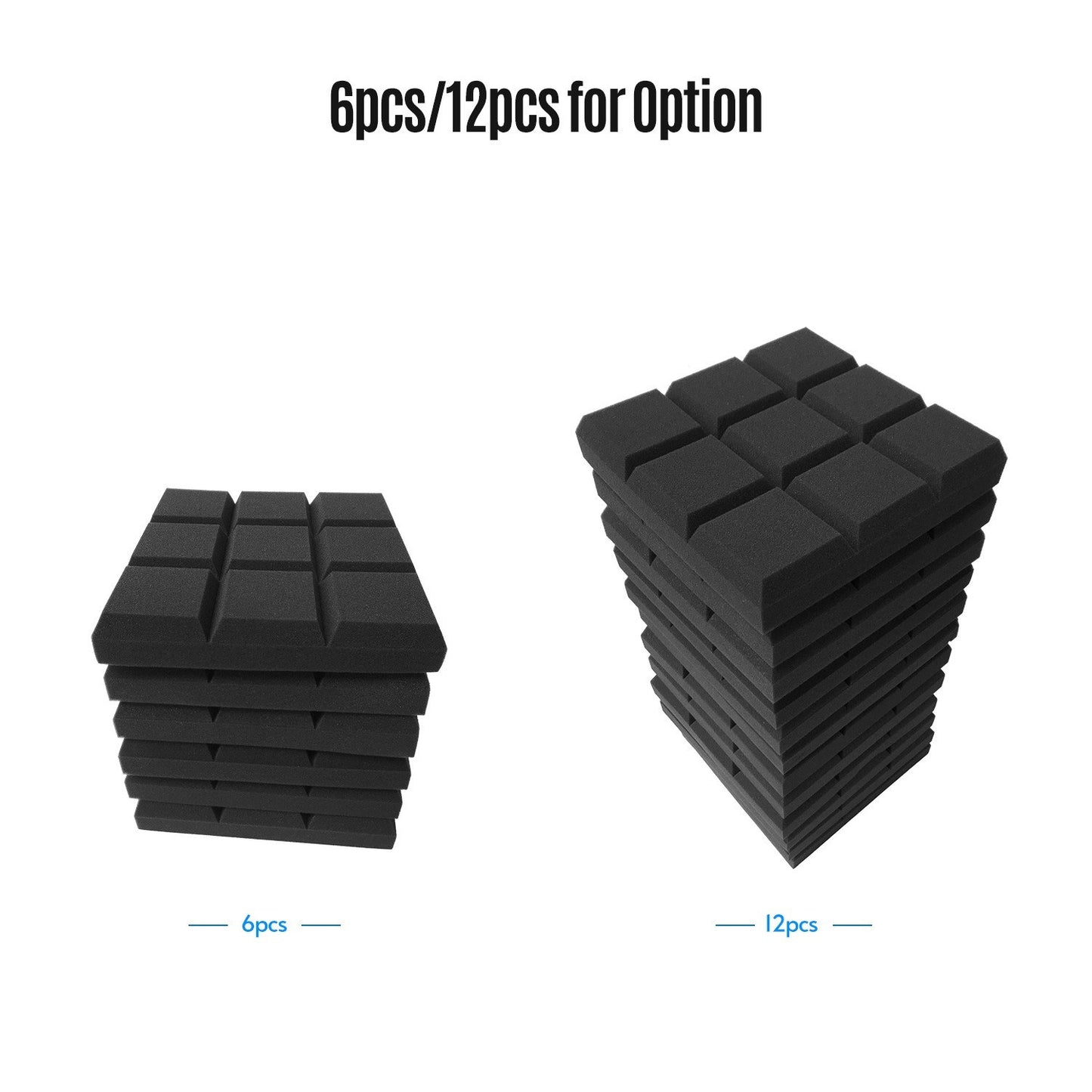 6-Pack 12x12x2 Inch Acoustic Foam Panels - Soundproofing Studio Insulation