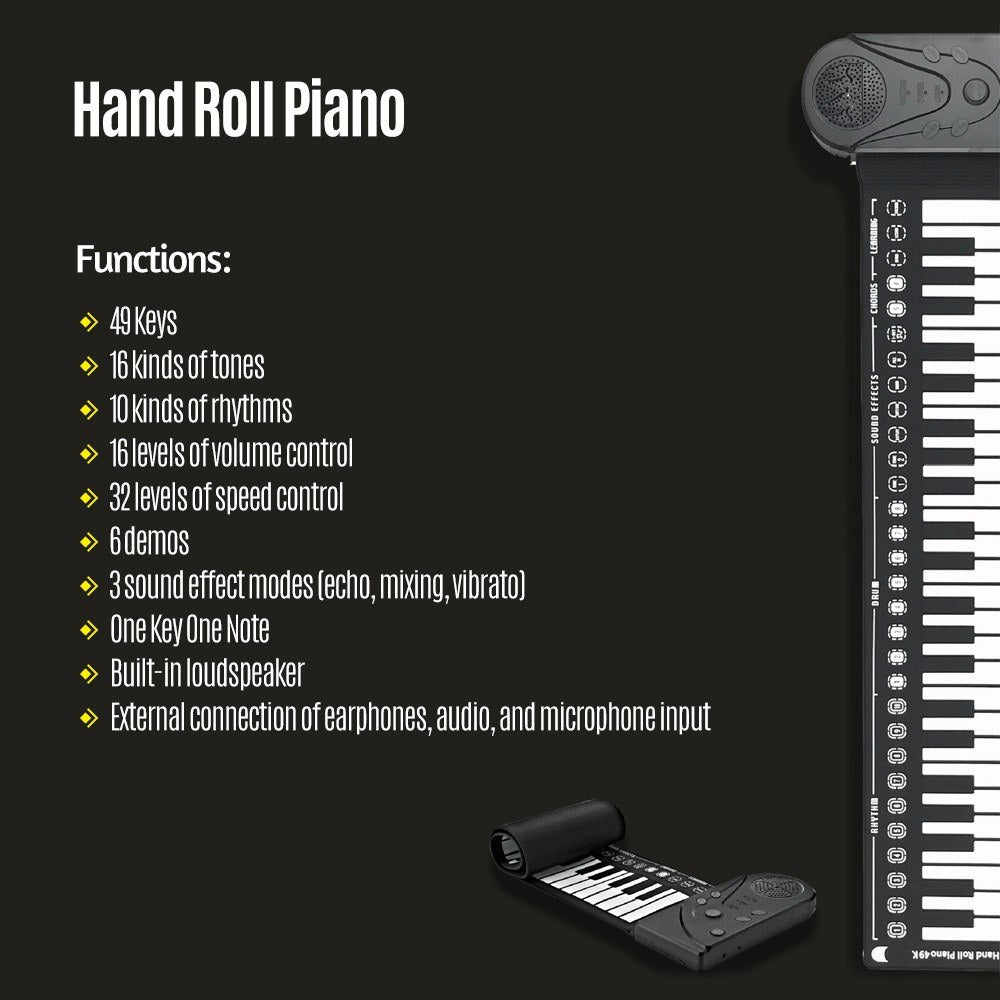 Portable Foldable Roll-Up Piano, 49 Keys