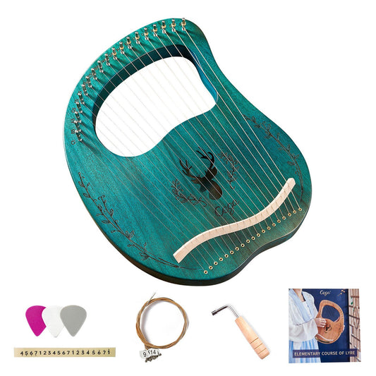19-String Wooden Lyre Harp with Resonance Box, Tuning Wrench, and 3 Picks