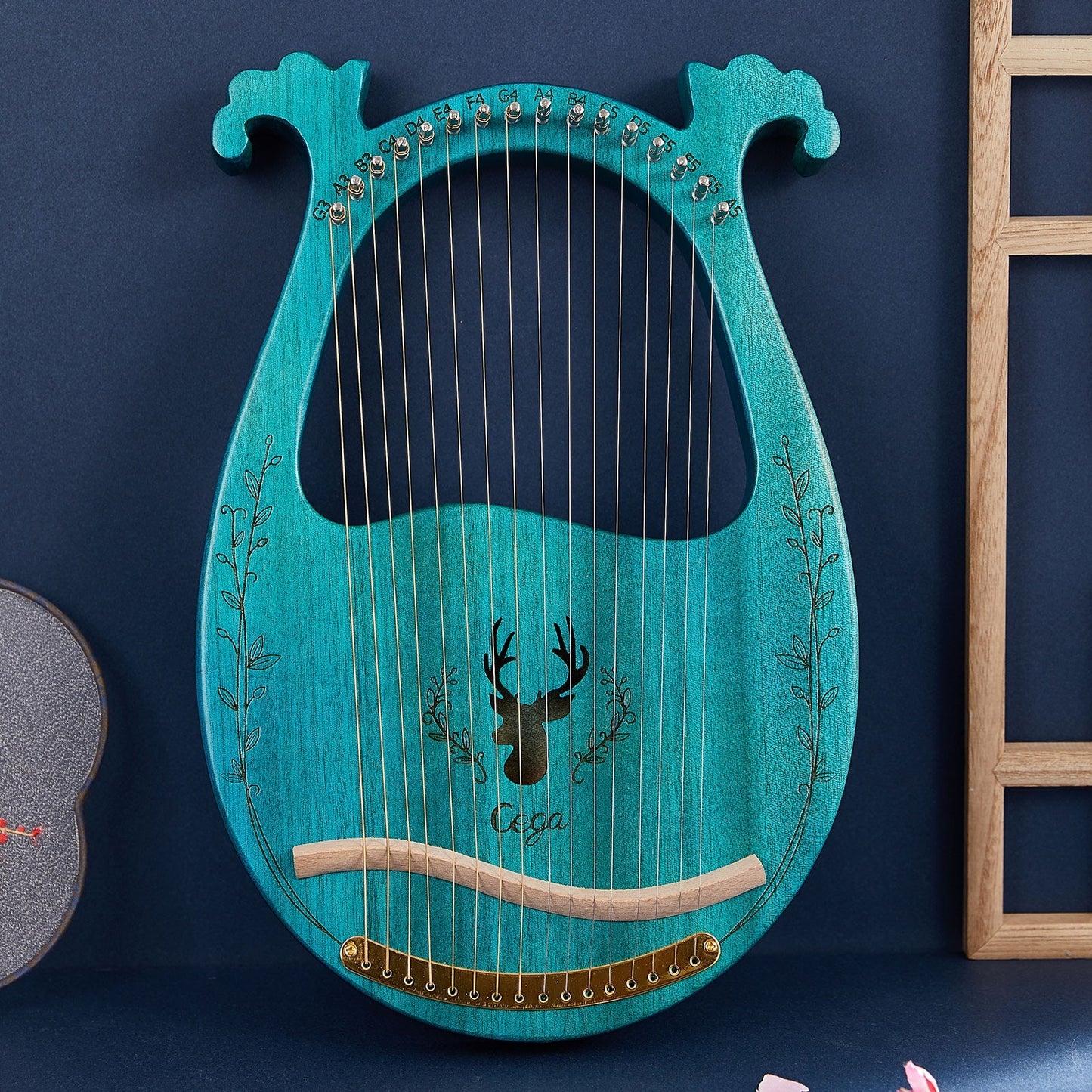 16-String Wooden Lyre Harp with Resonance Box, Tuning Wrench, and 3 Picks