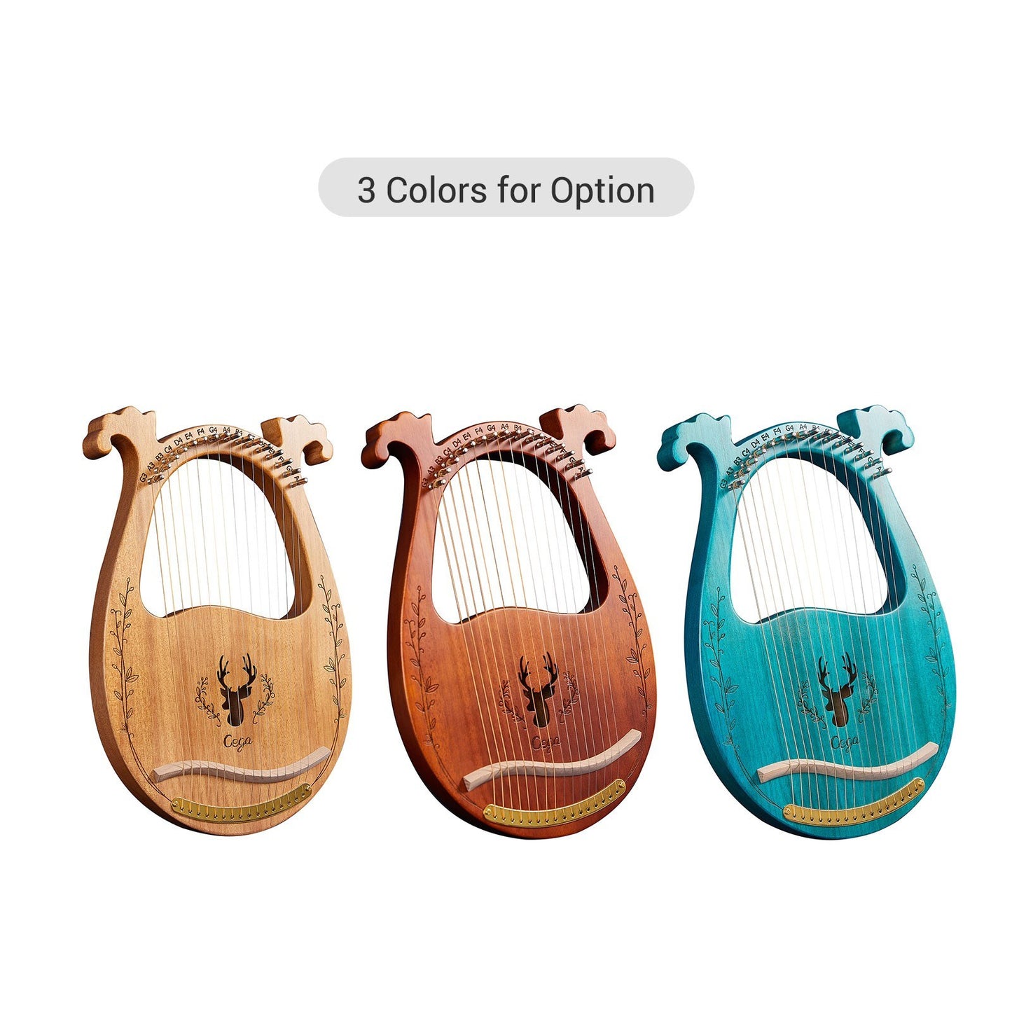 16-String Wooden Lyre Harp with Resonance Box, Tuning Wrench, and 3 Picks