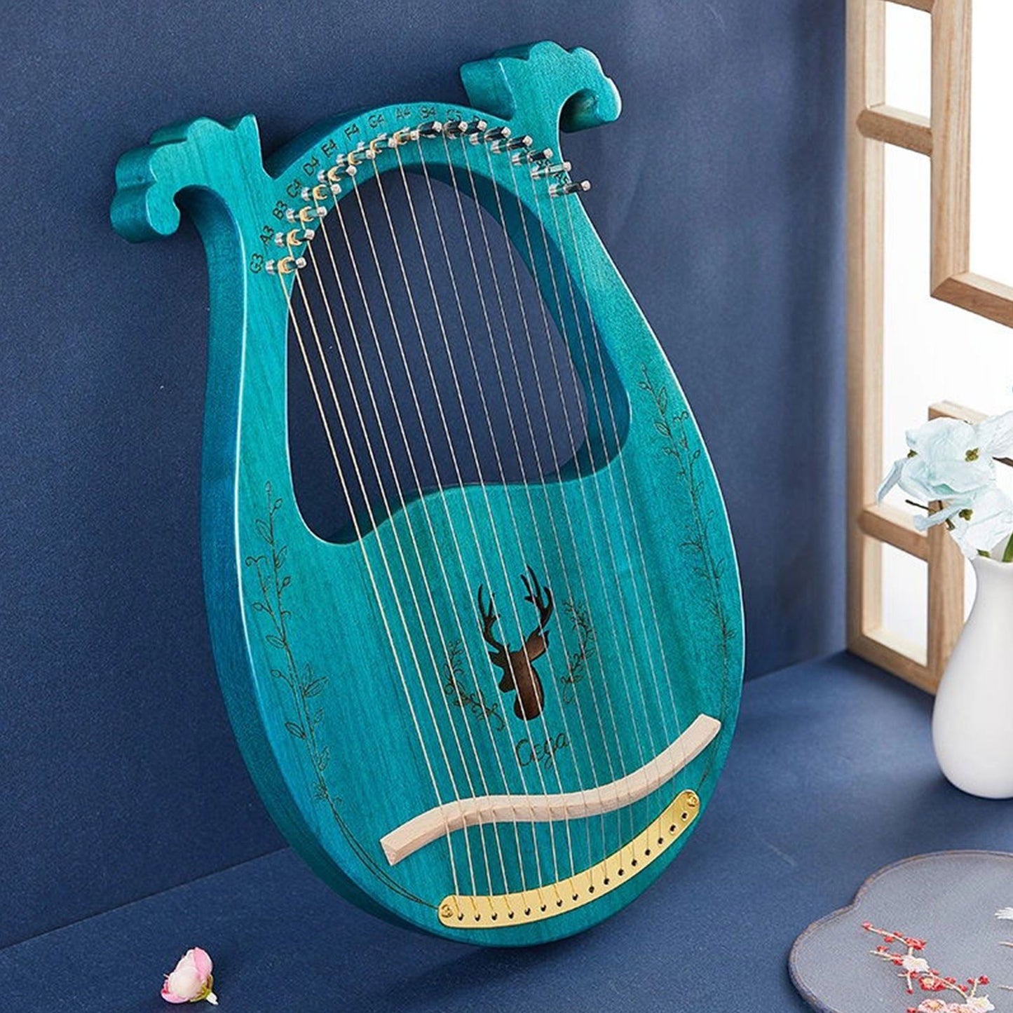 16-String Wooden Lyre Harp with Resonance Box, Tuning Wrench, and 3 Picks