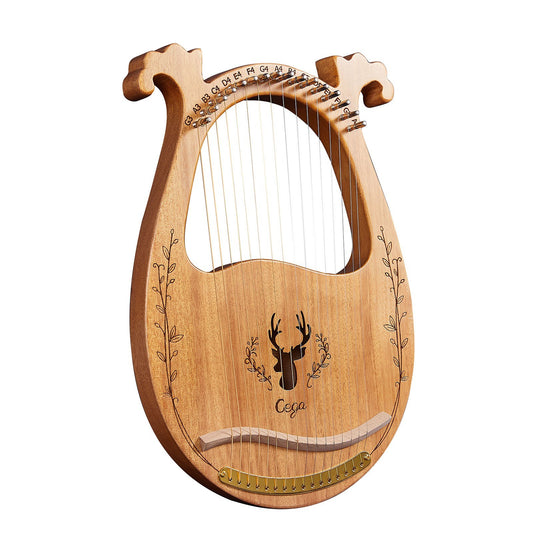 16-String Wooden Lyre Harp with Resonance Box, Tuning Wrench, and 3 Picks