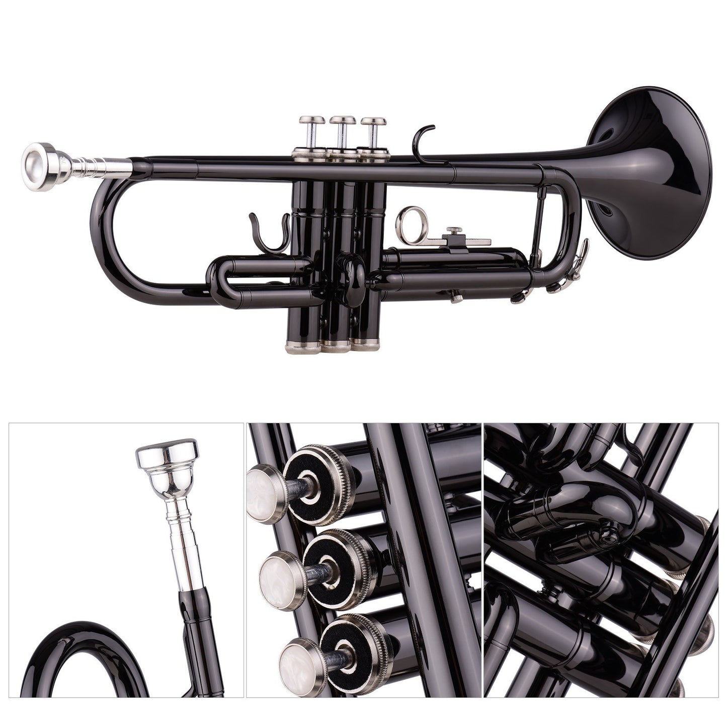 Black Bb Trumpet Set for Beginner Students - Brass Plated Finish