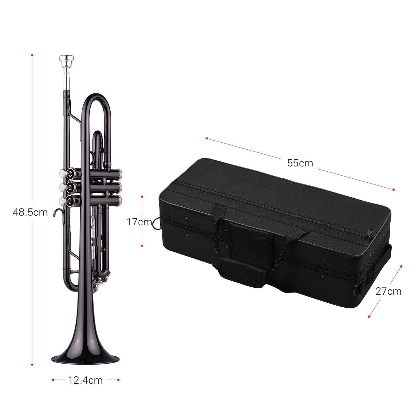 Black Bb Trumpet Set for Beginner Students - Brass Plated Finish